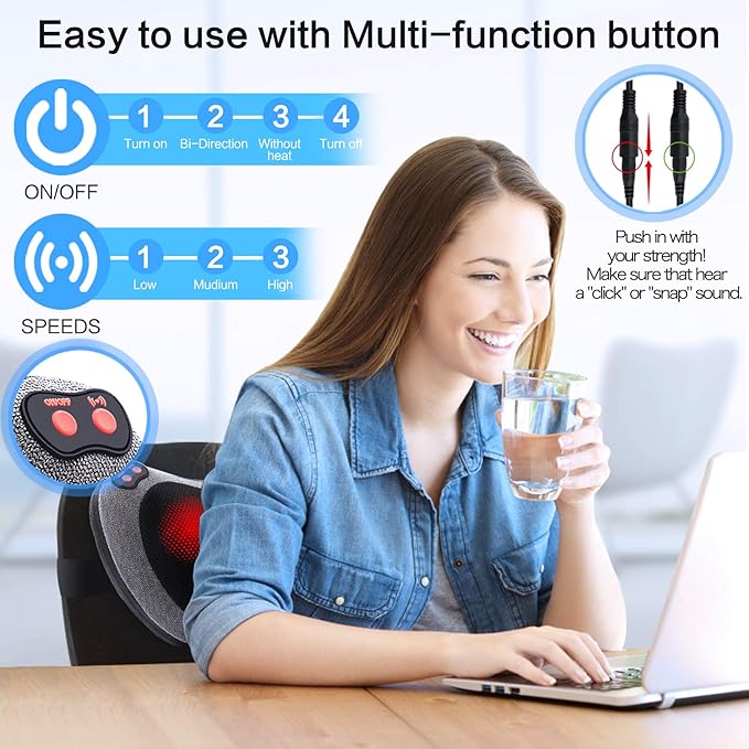 Papillon Shiatsu Back Massager with Heat, Deep Tissue Massage Pillow for Neck,Shoulder,Foot & Lower Back Pain Relief,Electric Kneading Massager for Home, Office, Car-Gifts for Mom, Dad, Men, Women