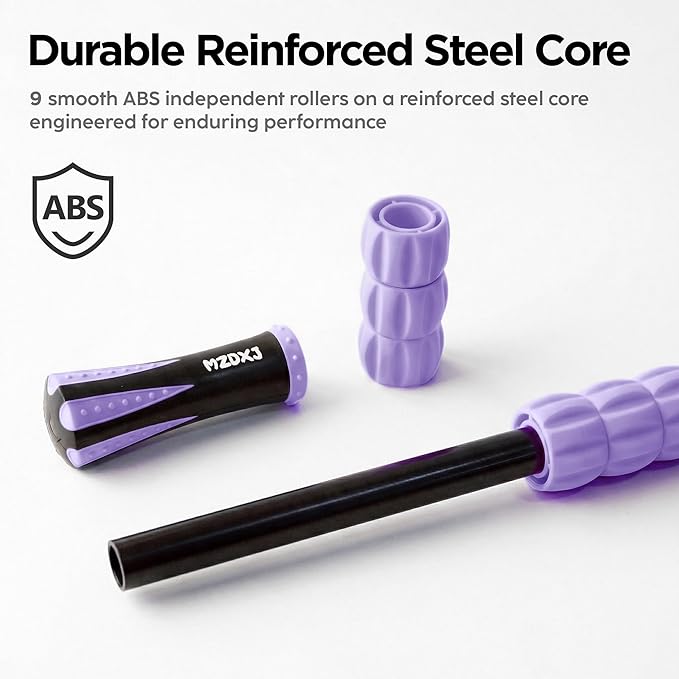 Muscle Roller & Massage Roller Stick for Athletes - Lymphatic Drainage Support, Relieves Muscle Soreness, Cramping & Tightness - Targets Legs, Arms, Back & Calves （Purple - 18inch）