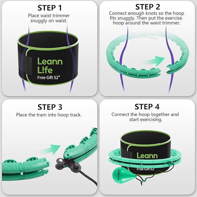 U2-26 Knots 19”- 56”, Weighted Hula Hoop for Adults Weight Loss, Infinity Hoop Plus Size, Children Adults Home Outdoors, Fun Fitness Exercise, Abdominal Toner,Free Waist Trimmer&Wash Bag