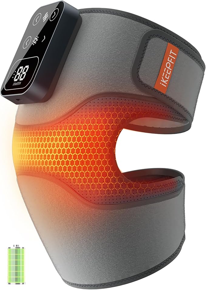 Cordless Knee Massager with Heat Vibration for Pain Relief, MAXwarm 4.0[2026 Upgraded] - Electric Heated Knee Brace with 5 Heat Levels and 3 Massage Mode, Gifts for Men Women (Grey, Single)