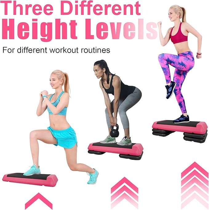 Gym Step Platform for Exercise at Home, Fitness Step for Home Workout, Adjustable Step Up Exercise Platform, Aerobic Stepper Step Platform with 4 Risers, Step Exercise Platform for Work Out