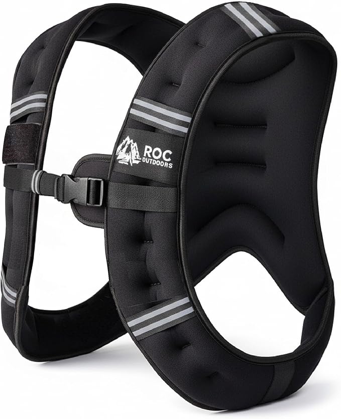 Roc Outdoors Weighted Vest W/ Rub-Free Technology for Woman and Men, 5lb/10lb/15lb/20lb/30lb Weight Vest with Reflective Stripe for Workout, Strength Training, Running, Walking, Fitness, Weight Training, Weight Loss, Weightlifting