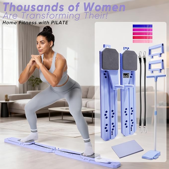 Prorobust Pilates Board, 9 in 1 Mini Plilates Reformer Set, Multifuncional Portable Pilates Reformers Board Kit for Home Gym Workout, Free Combination 100+ Exercise Mode