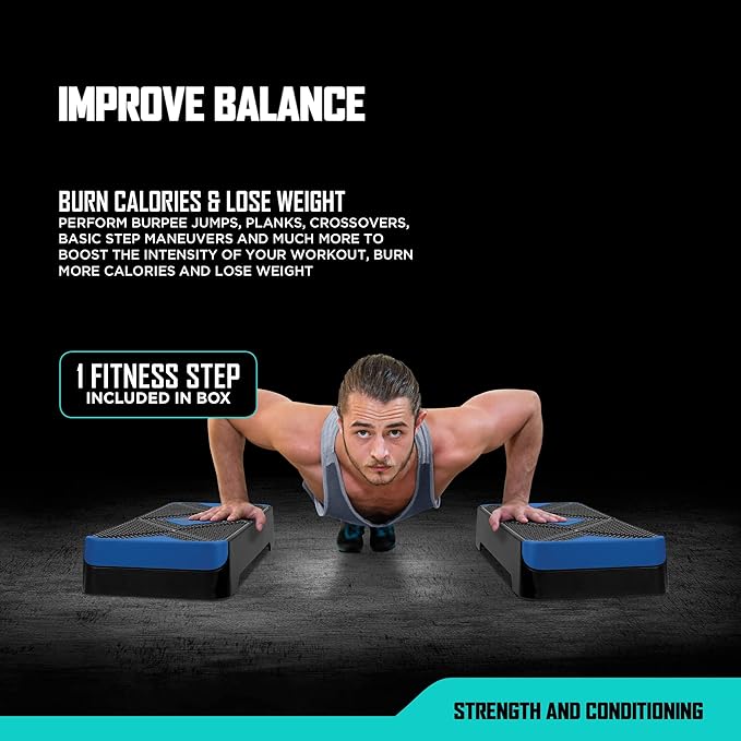 RBX Aerobic Step Platform with Non-Slip Textured Surface -2-Level Adjustable Steppers for Exercise, Compact, Lightweight, Easy-to-Store Exercise Step & Fitness Step Bench