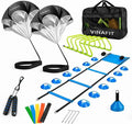Complete Agility Ladder Training Set - 20ft Speed Ladder, 6 Adjustable Hurdles, 20 Cones, 5 Resistance Bands, 2 Speed Training Parachutes, Jump Rope, Nylon Carry Bag & Stakes