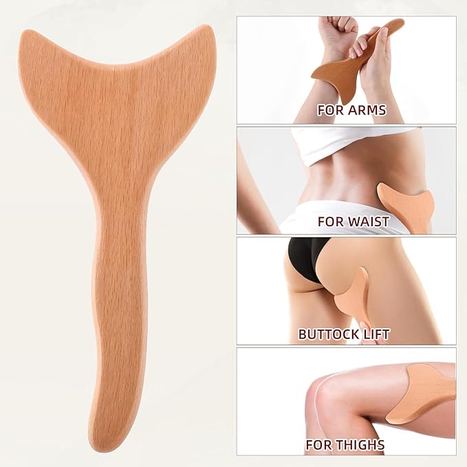 Gua Sha Wood Therapy Massage Tool for Lymphatic Drainage, Cellulite Removal, and Body Sculpting - One-Handed Anti-Cellulite Massager for Muscle Tension Release