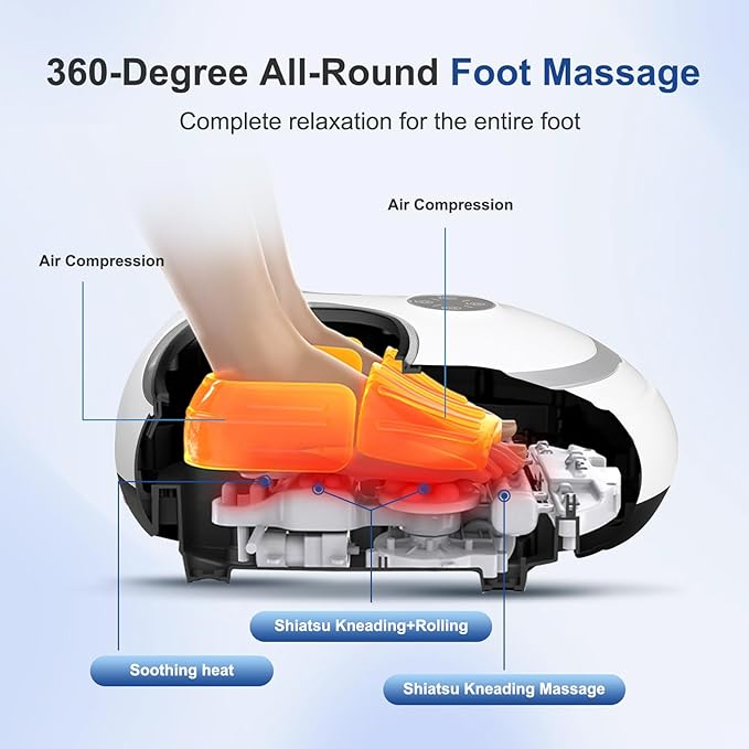 Foot Massager with Heat Shiatsu Feet Massage Machine Deep Kneading Relief for Plantar Fasciitis Air Compression 3 Heat Levels, Relax for Home Office Use, Christmas Gifts for Women Mom Dad White