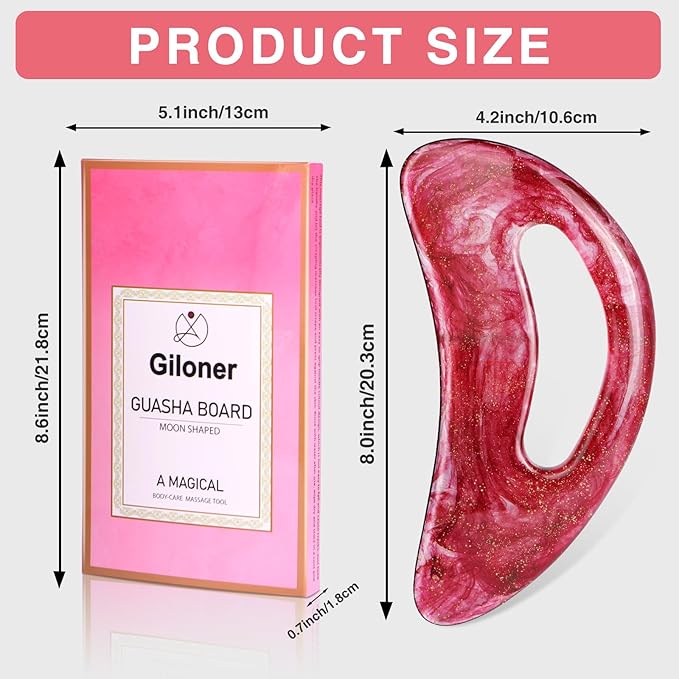 Body Gua Sha Tool Deep Tissue Massager for Back Pain & Full Body, Large Resin Lymphatic Drainage Scraping Board for Cellulite Removal, Ergonomic Hollow Grip, Face & Leg Massage Kit(Red)