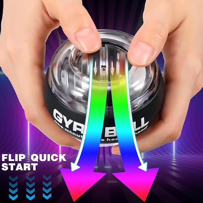 Torque-Ball Hand Exerciser, Wrist Power Gyro Ball, Curaball Hand Exerciser, Grip Strength Trainer, Hand Strengthening Devices, Wrist Strengthener, Finger Exerciser, Auto-Start Colorful Lighting