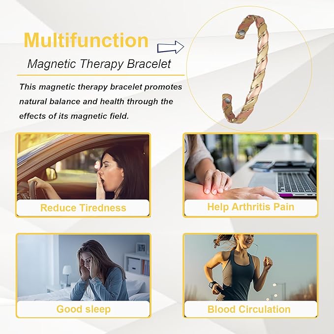 Copper Magnetic Bracelet for Women, Pure Copper Two-Color Gold Braid Adjustable Bracelet, Fashsion Jewelry Presents (0993)