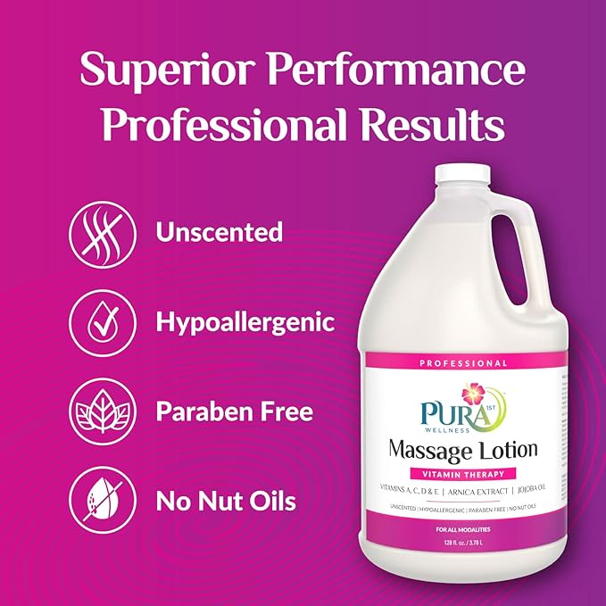 Vitamin Therapy 1 Gallon Massage Lotion, Vitamin E, Professional, Massage Therapy, Deep Tissue, Unscented, Hypoallergenic, Natural Ingredients, Skin Hydrating, Moisturizing, Muscle Relief