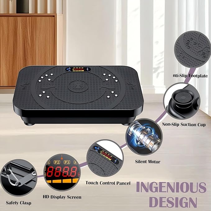 Vibration Plate Exercise Machine -Full Body Shaker with Auto Mode, Acupressure Massage & Silicone Pedal, for Lymphatic Drainage, Weight Loss & Fat Burning, Home Fitness Equipment for Woman & Men
