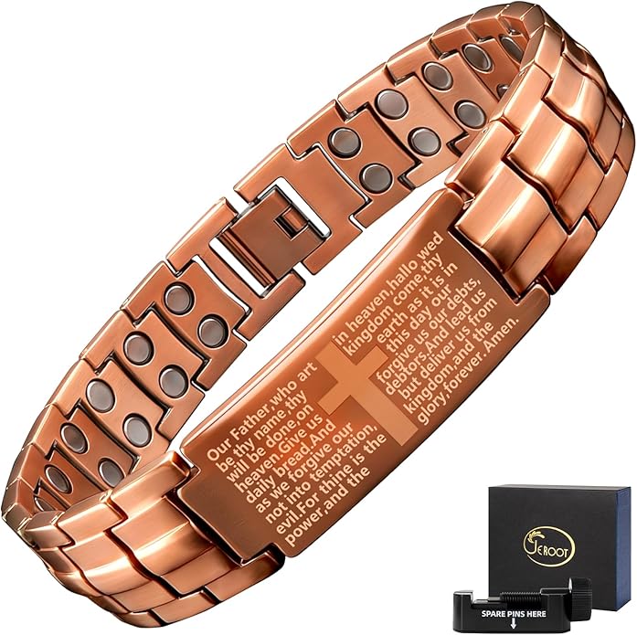 JEROOT Men's 99.99% Pure Copper Magnetic Bracelet, 3500 Gauss Magnets Adjustable with Sizing Tool