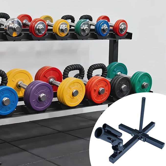 Rotating Row Attachment Holder for 1 inch & 2 inch Barbell Plates, Steel Strength Training Equipment for Home Gym, 17.13 inch