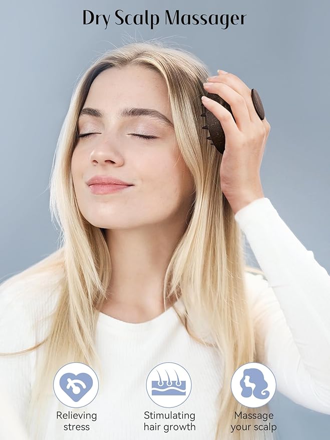 HEETA Scalp Massager Hair Growth, Soft Silicone Scalp Scrubber Shampoo Brush for Exfoliation, Dandruff Removal & Head Massage Stress Relax, Wet & Dry Use for Thick, Thin Hair Care, Dark Brown