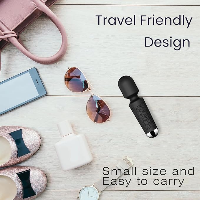 Powerful Cordless Massager - Personal 8 Intensity & 20 Modes mini Massager, Handheld Vibration Wand for Deep Tissue Relief in Back, Neck, Legs & Muscles - Portable for Home & Travel (Black)