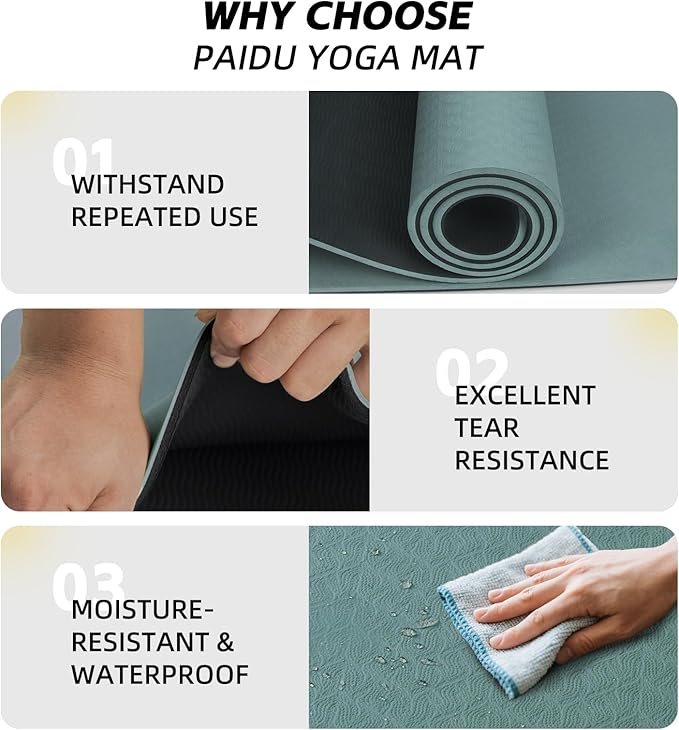 Extra Long Wide Yoga Mat 76"x33"x2/5 Inch - Non Slip Thick Exercise Mat for Home Gym, Yoga, Pilates & Workouts