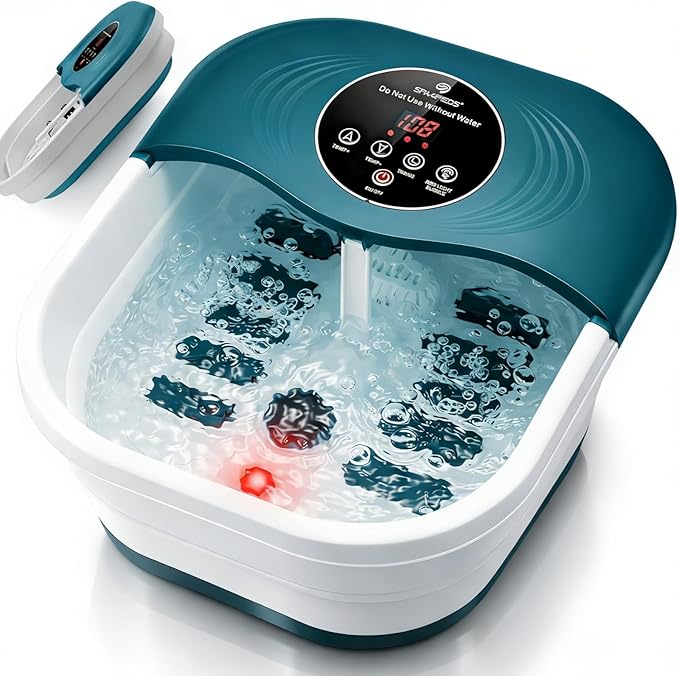 Foot Spa Bath Massager with Heat, Bubble Jets, Red Light & Timer, Pedicure Foot Spa with 95-118℉ Temperature Control, 8 Shiatsu Rollers, Pumice Stone, Gift for Women,Men,Dad