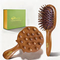 Wooden Scalp Massager & Cushion Hair Brush Gift Set – Manual Head Massage Brush with Rounded Tips, Gentle Scalp Stimulation & Daily Hair Care – Gift-Ready Self-Care Set