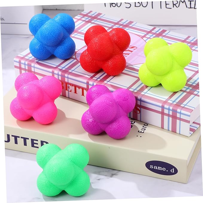6pcs Agility Reaction Balls Hexagonal Fitness Training Equipment for Hand-Eye Coordination Fun Games and Sports Training Green Red Yellow Purple
