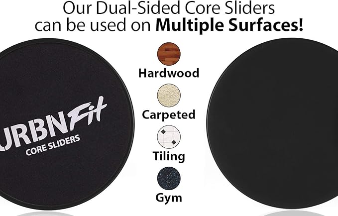URBNFit Gliding Discs Core Sliders - Dual Sided Exercise Disc for Smooth Sliding On Carpet and Hardwood Floors - Gliders Workout Legs, Arms Back, Abs at Home or Gym or Travel - Fitness Equipment