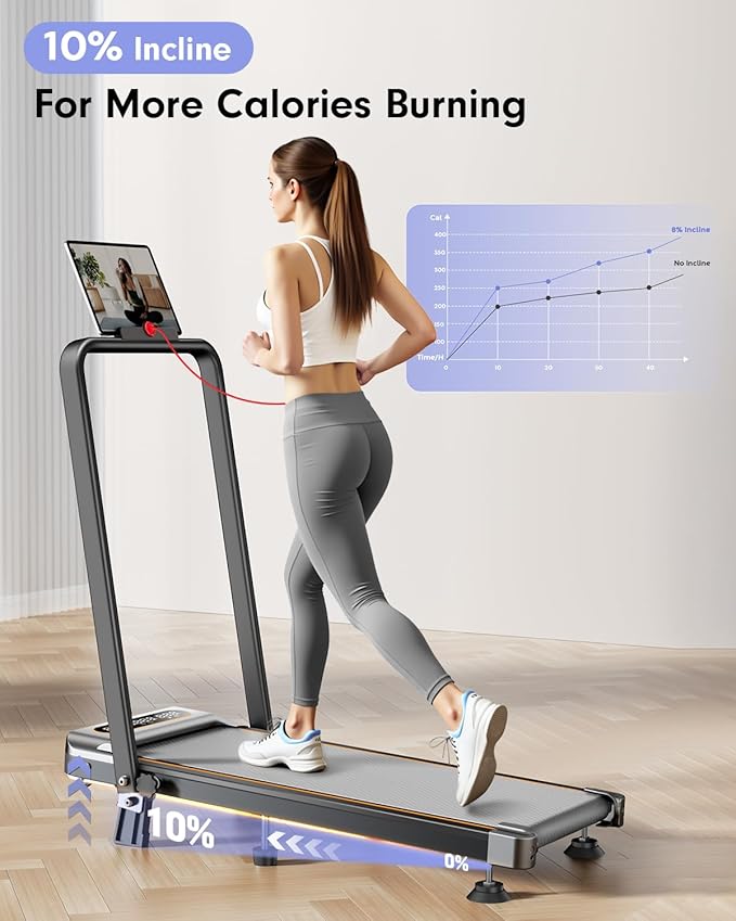 Foldable Treadmill with 10% Incline, Upgrade 3.5HP Low Noise Walking Pad Treadmill with Handle Bar, Trisomy 4 in 1 Portable Under Desk Treadmills for Home/Office, 350Lbs Capacity, APP & Remote Control
