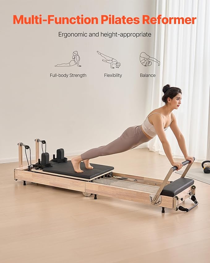 VEVOR Pilates Reformer Machine, Pilates Workout Equipment for Home Gym Studio Use, Pilates Reformer with Sitting Box and Jumpboard，fit for Beginners & Advanced Users