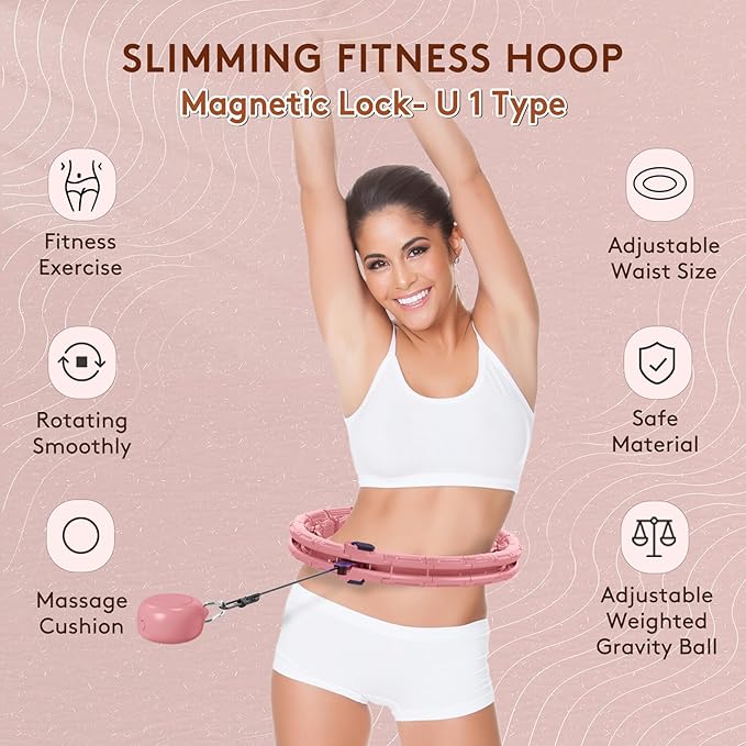 U1 Weighted Hula Hoop – 30 Knots 19"–61" Adjustable Waist, Magnetic Lock with Spring Massage Heads, Infinity Hoop Plus Size for Adults & Kids, Ab Workout, Weight Loss, Abdominal Toner