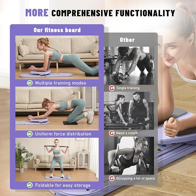 Maksone Pilates Board - 6-in-1 Foldable Pilates Reformer for Home, Purple Pilates Equipment with Sliding Function - Lightweight Core Trainer for Women(Purple)