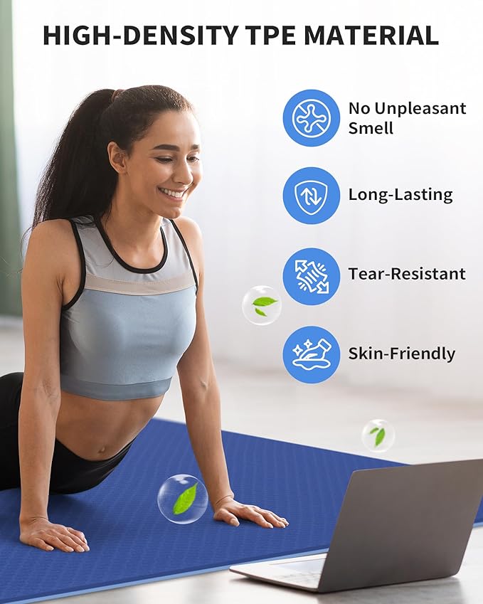 CAMBIVO Large Yoga Mat (6'x 4'), Extra Wide Workout Mat for Men and Women, 0.24''/0.32''/0.4''/0.48'' Thick Exercise Fitness TPE Mat for Home Gym, Yoga, Pilates, Workout (Barefoot Exercise)