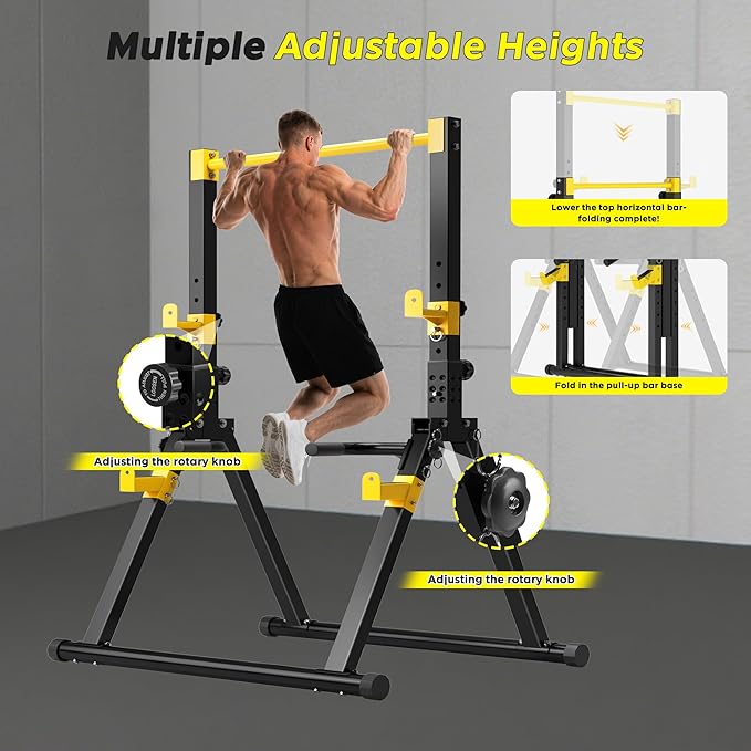SogesHome Power Tower Dip Station Pull Up Bar for Home Gym, Adjustable & Foldable Multifunction Fitness Workout Station with Triangular Stability Design for Strength Training