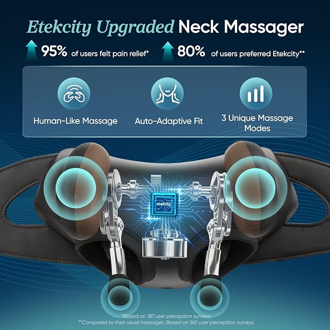Etekcity FSA Eligible Cordless Neck Massager for Pain Relief Deep Tissue, Shiatsu Shoulder Massager with Heat, Massage Tools for Trapezius, Lymphatic Drainage, Relaxation Therapy, HSA Items, Cadeo