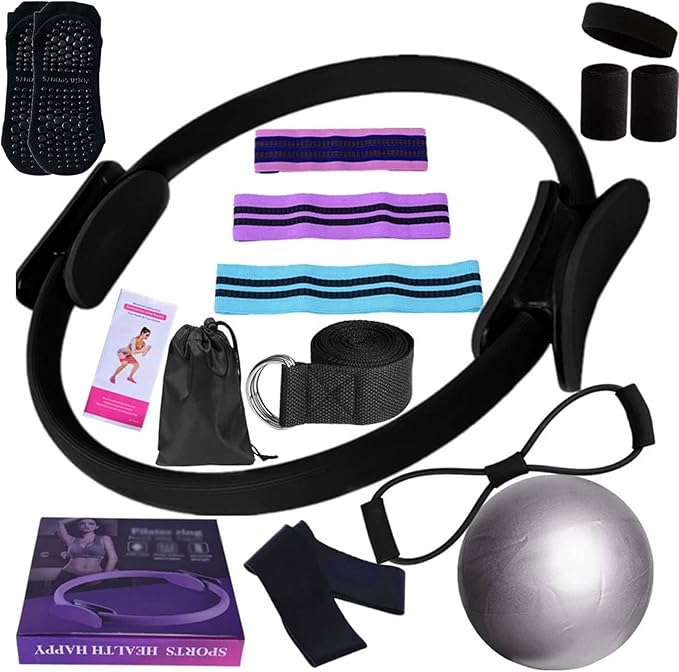Better Me Pilates Kit, 11Pcs Better Me Pilates Essentials Kit for Women, Better Me Home Pilates Ring and Ball Set, Yoga Ball 25cm Figure 8 Resistance Band Yoga Bands for Home and Gym Workout