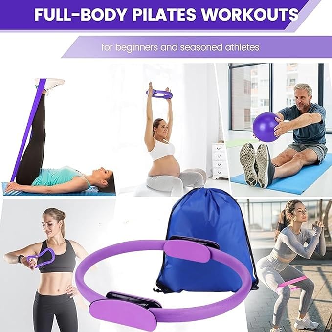 Pilates Essentials Kit for Women, Pilates Essentials Kit, 13 Piece Home Pilates Equipment Set Includes 𝐏𝐢𝐥𝐚𝐭𝐞𝐬 Ring Resistance Bands Yoga Ball, for Women's Home Workouts & Beginners