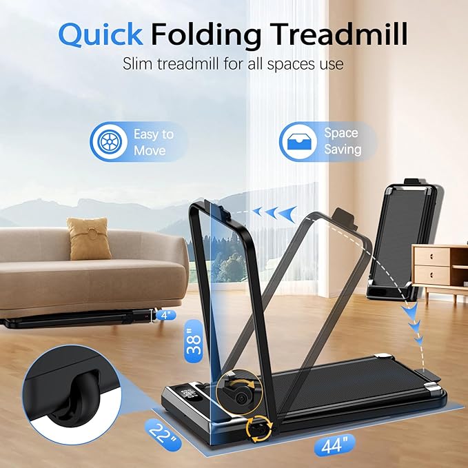 AoraPulse Portable Foldable Treadmills for Home, Small Folding Treadmill for Home Office with 300 LBS Capacity, Walking Running Exercise Electric Compact Treadmill with LED Display