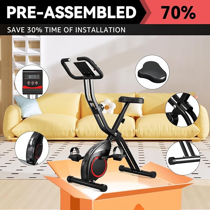 Foldable Exercise Bike Stationary Bikes for Home, 5 IN 1 Indoor Workout Bike, Cycling Bike with 16-Level Quiet Magnetic Resistance, 6.6 LBS Flywheel and 300LBS Capacity for Senior and Home Workout
