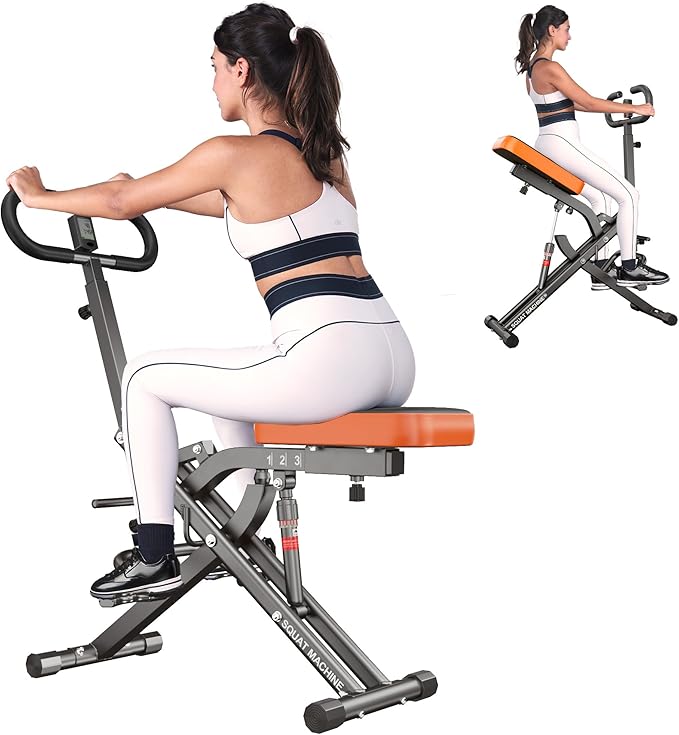 SogesHome Squat Machines Rowing Machine for Home, Foldable & Full Body Exercise Workout Equipment with Adjustable Resistance Bands for Women, Row and Ride Squat Machine for Glutes and Abs, 330 LBS