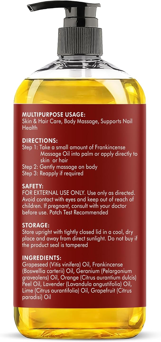 MAJESTIC PURE Frankincense Scar & Stretch Massage Oil for Massage Therapy- Refreshing and Relaxing- Natural Oils with Frankincense Essential Oil- All Skin Types- Men and Women Massage Lotion- 8 fl oz