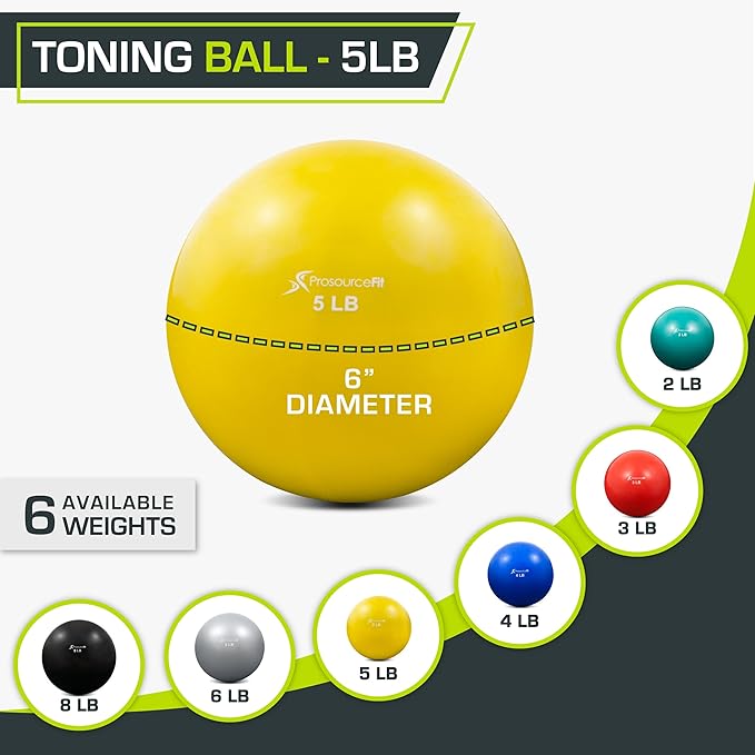 ProsourceFit Weighted Toning Exercise Balls for Pilates, Yoga, Strength Training and Physical Therapy, 2 lb to 8 lb, Color Coded