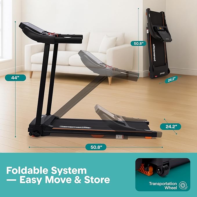 SereneLife Treadmills for Home with 13% Manual Incline Treadmill, 3.5HP - Compact Digital Portable Foldable Treadmill with Speakers, Bluetooth, App Sync, Heart Rate Monitor, for Walking, Running, Gym