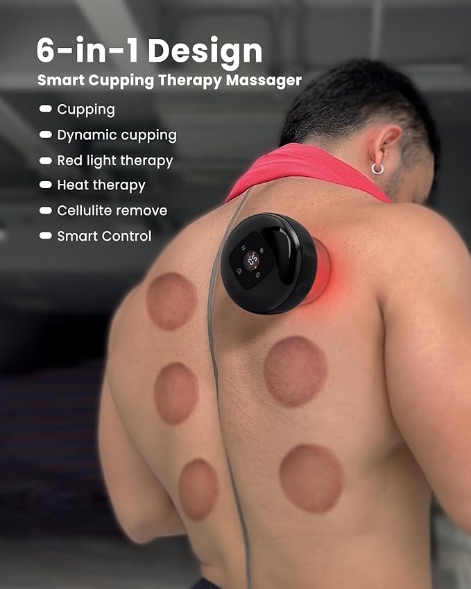 UOTT 6-in-1 Smart Cupping Therapy Massager, 20 Levels Heat & Suction Electric Cupping Kit for Massage Therapy, Cupping Therapy Set for Muscle Soreness, Knots & Pain Relief