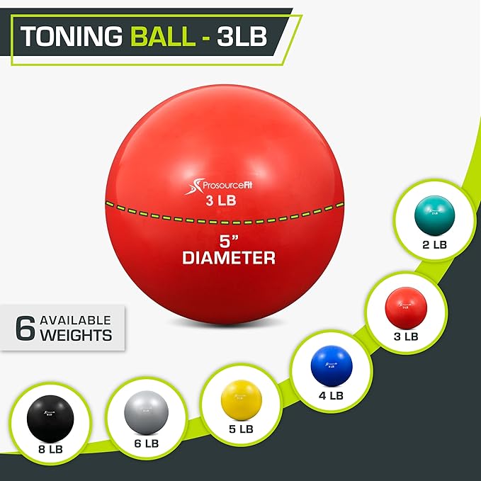 ProsourceFit Weighted Toning Exercise Balls for Pilates, Yoga, Strength Training and Physical Therapy, 2 lb to 8 lb, Color Coded