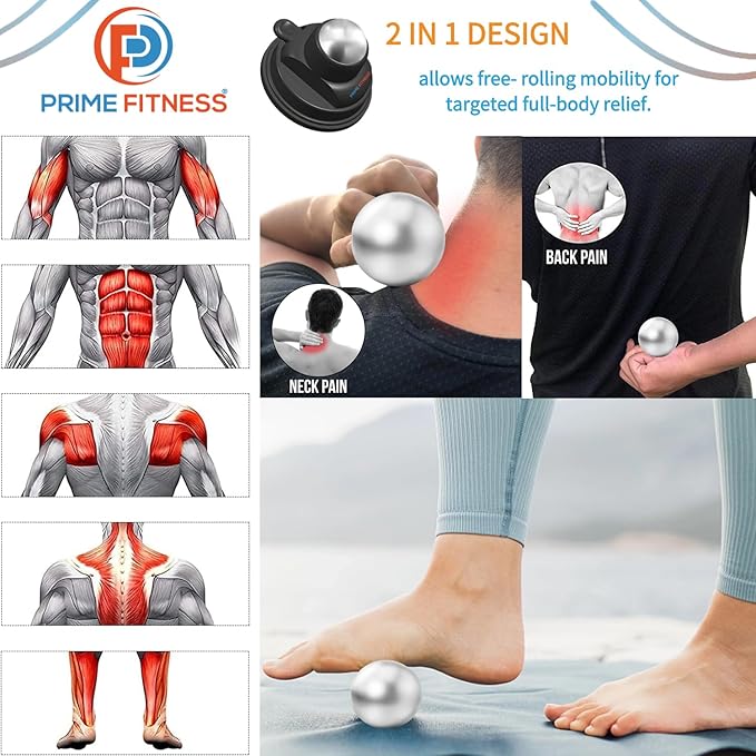 PRIME Fitness Wall Mounted Massage Ball | Cold Therapy | Back Massager | Cryo Stick | Relieve Muscle Pain (360 Massager)