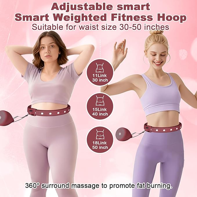 Smart Silent Weighted Fitness Hoop with Counter, Adjustable 30"-50" Infinite Exercise Hoop - A Spinning Hoop for Waist & Adult Weight Loss, Includes Tape Measure & Backpack for Women & Beginners