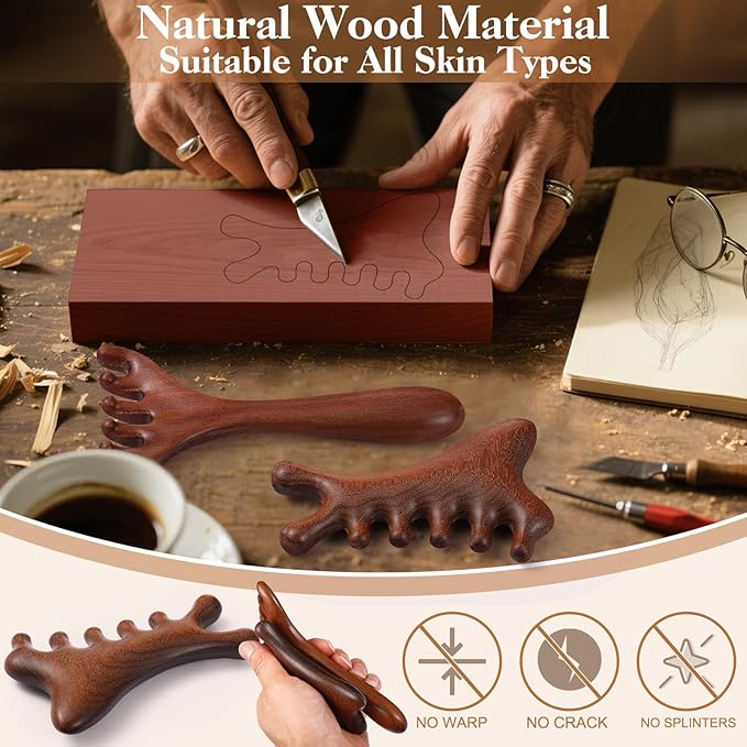 2 Pcs Wooden Scalp Massage Tool for Head Massager Comb Gua Sha Tool for Relaxation Hair Head
