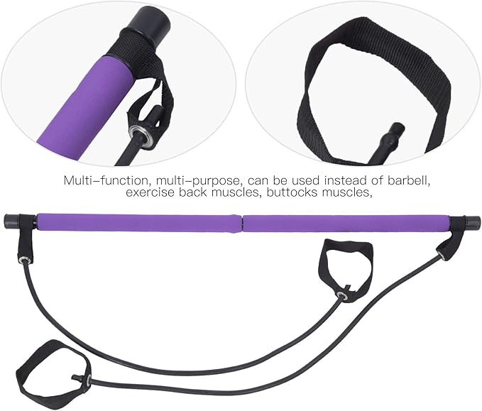 Multifunction Household Elastic Stick Pilates Bar with Pulling Rope, Steel Pipe, Portable 36.2in Fitness Equipment - Versatile Fitness Training, Yoga and Pilates Use, Lightweight