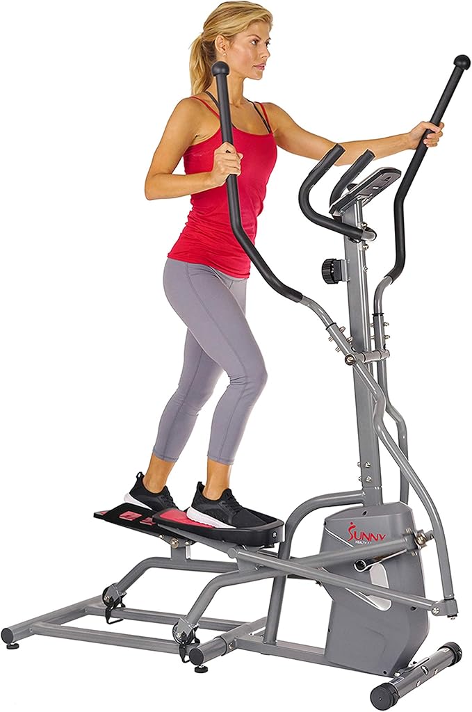 Sunny Health & Fitness Magnetic Elliptical Machine with Adjustable Resistance, Fully Body Workout for Home with Pulse Sensor Monitor, Long Stride Low-Impact Workout with SunnyFit App Access