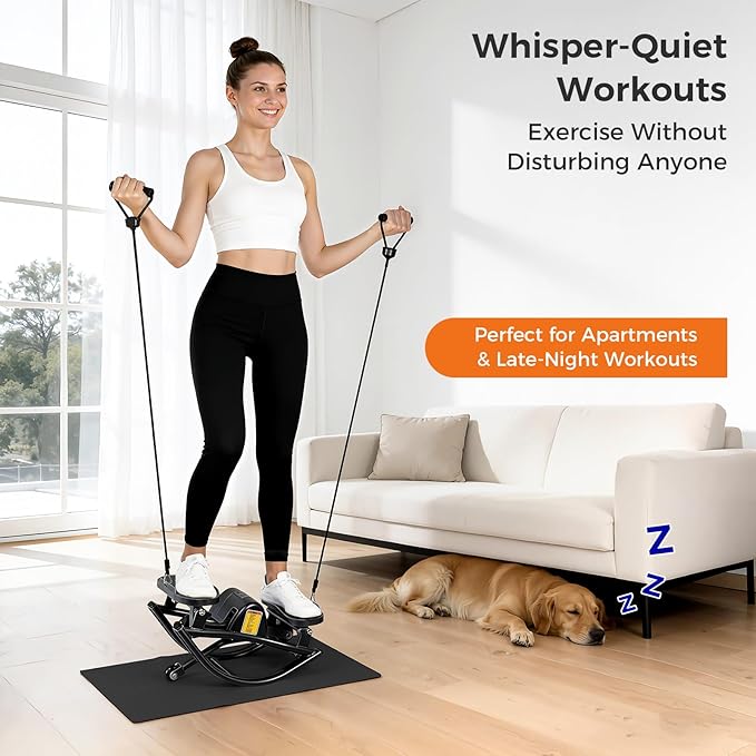 Rock Stepper Side to Side Low Impact Stair Stepper,Quiet Steppers for Exercise at Home with Resistance Bands & Non-Slip Mat – Exercise Step Balance Board Workout Equipment for Apartment & Living Room