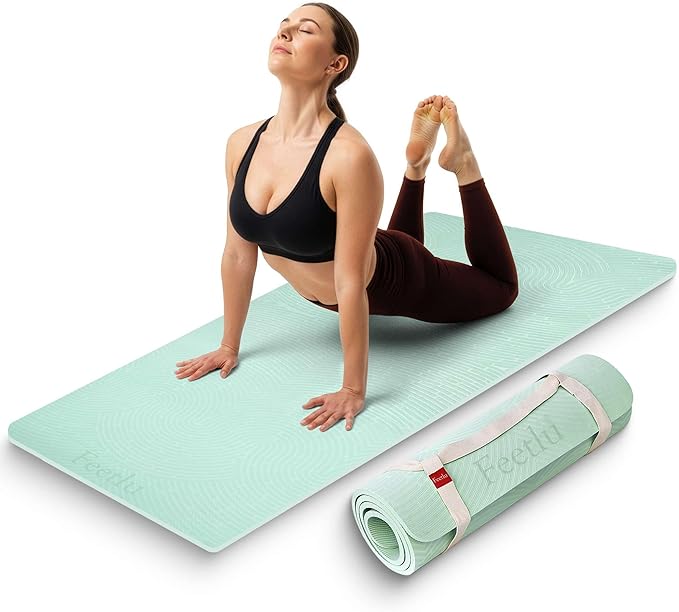 Extra Thick 12mm Exercise Mat – Non-Slip, Joint-Friendly & Cushioned Fitness Mat for Yoga, Pilates & Floor Workouts – Durable, Supportive & Includes Feetlu Classic Strap