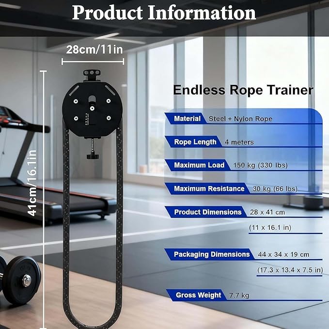 Closed-Loop Nylon Rope Trainer, Endless Rope Exercise System, For Reliable Resistance Training Up To 30 Kg (66 Lbs). With A 4-meter Rope Length, For Interval And Functional Training.